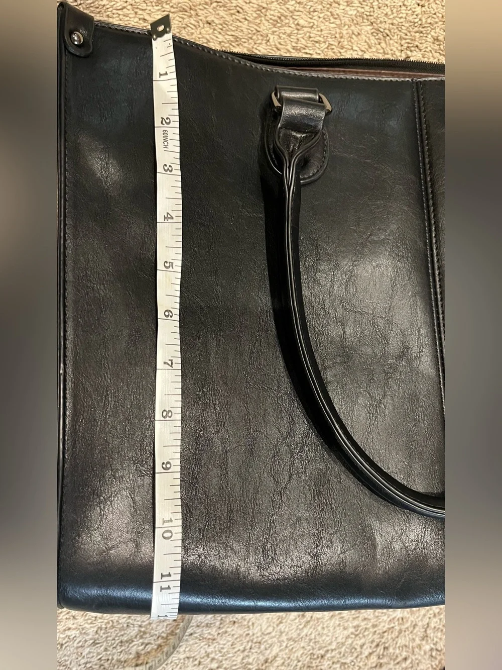Sleek Black Leather Laptop Tote - Professional Work Bag